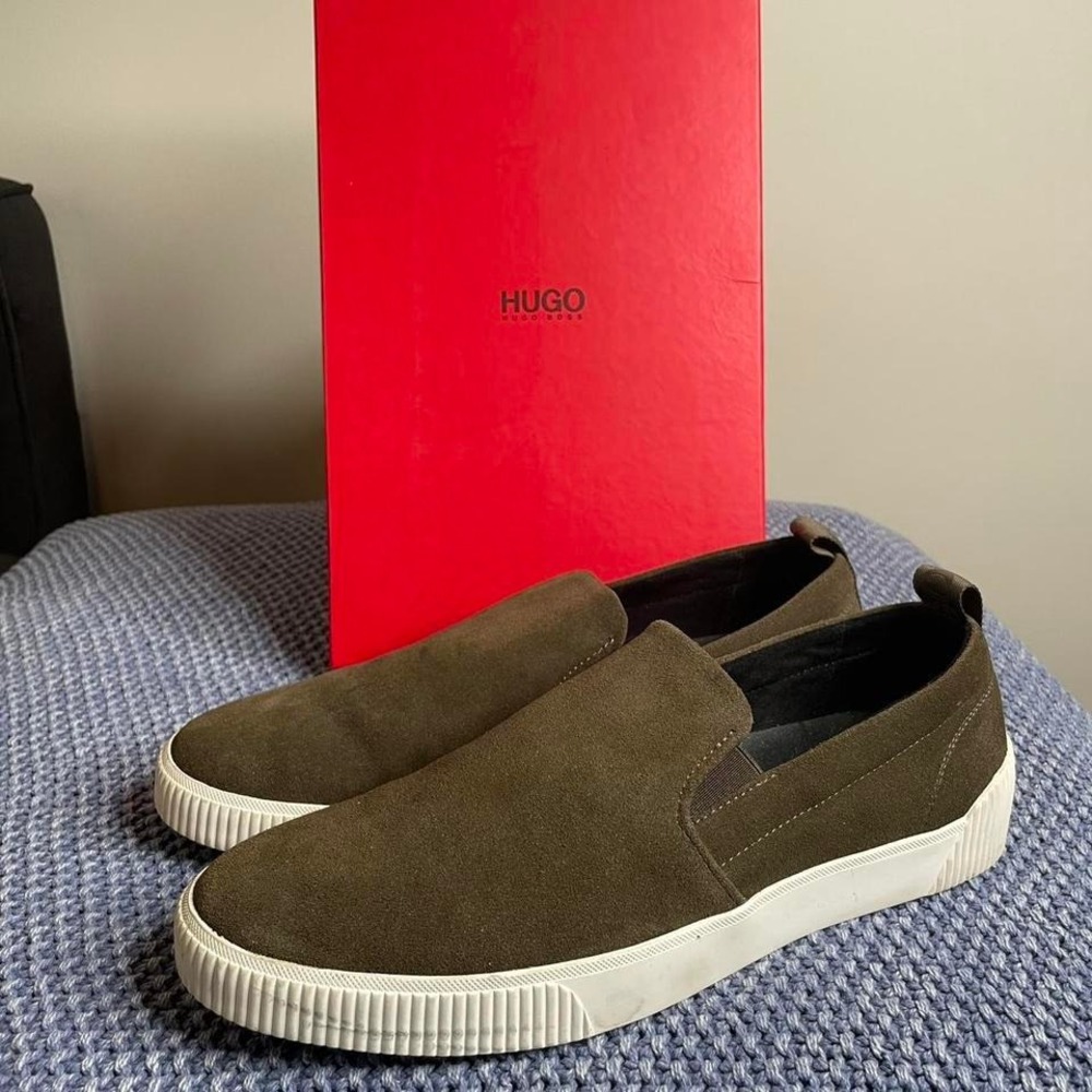 Hugo Boss suede slip on sneakers. Size 10